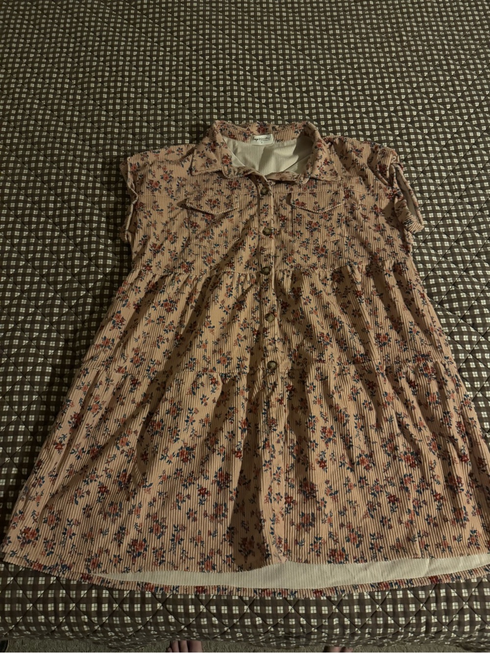 Impressions Peach Pink Floral Button-Front Gathered Dress Blouse
